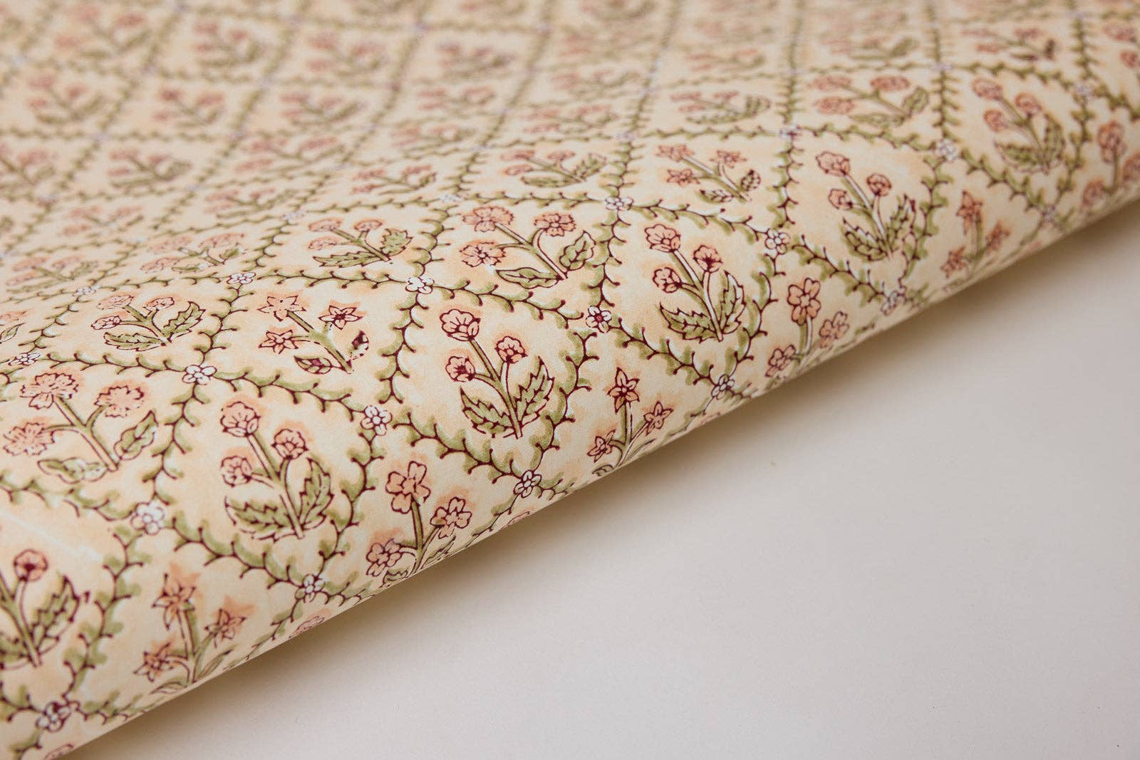 Block Printed Wrapping Paper Sheets - BP Floral Lattice Terracotta