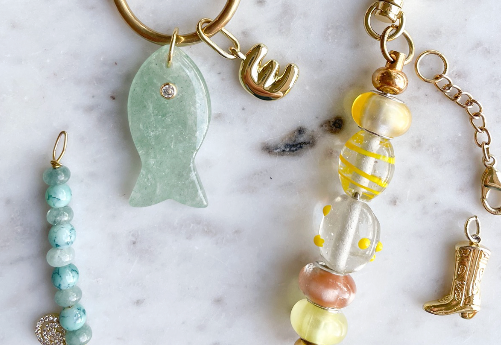 Glass Bead Bag Charm Keychains