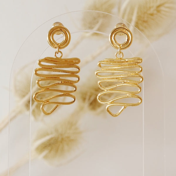 Gold Squiggle Drop Earrings