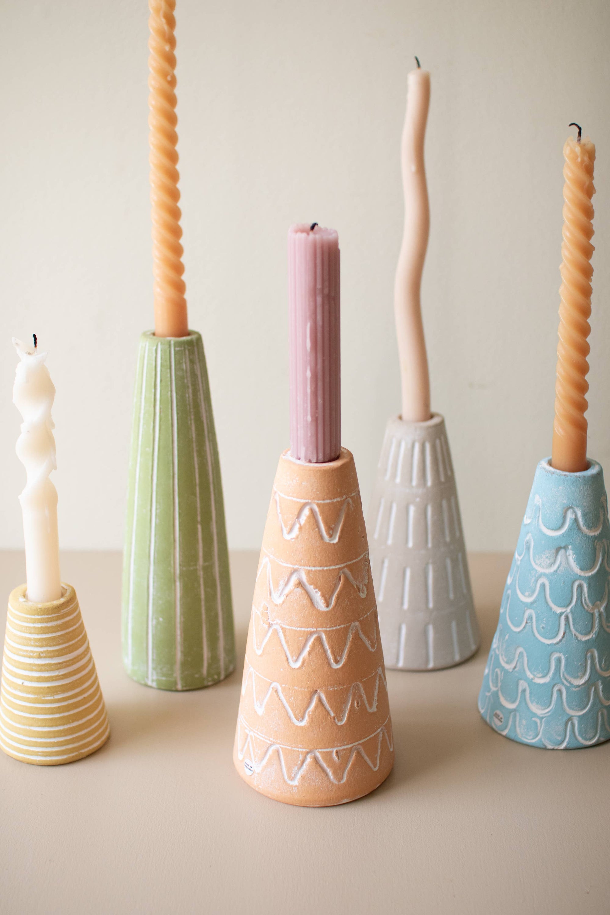 PAINTED CLAY PARTY HAT TAPER HOLDERS