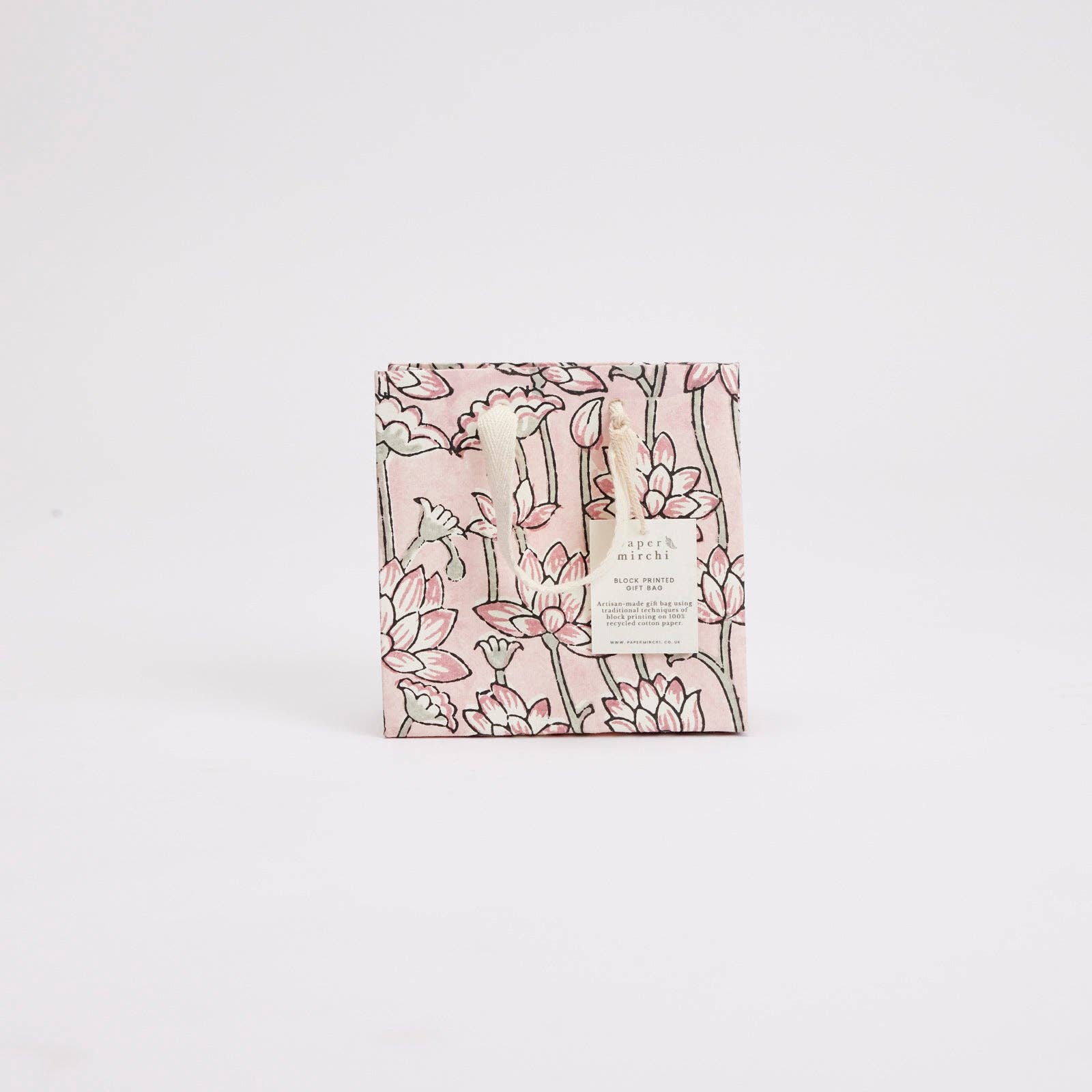 Hand Block Printed Gift Bags (Small) - Pink Earth