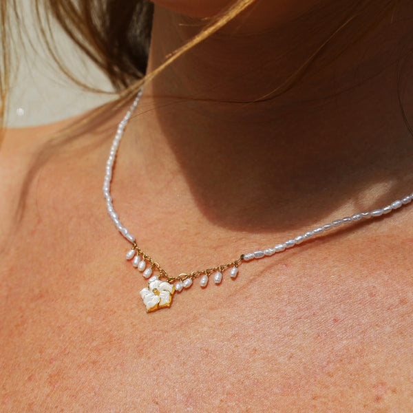 Plumeria Necklace White Pearl