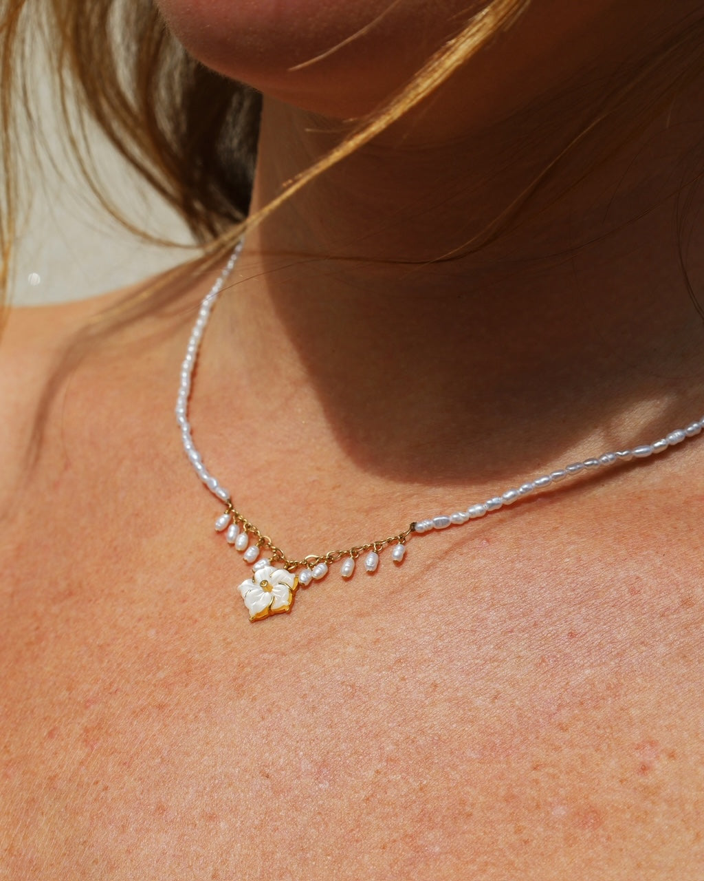 Plumeria Necklace White Pearl