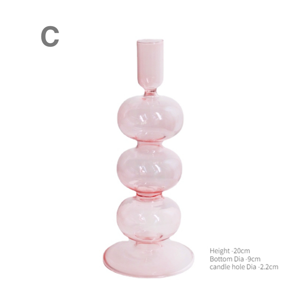 Pink Glass Candlestick Holder