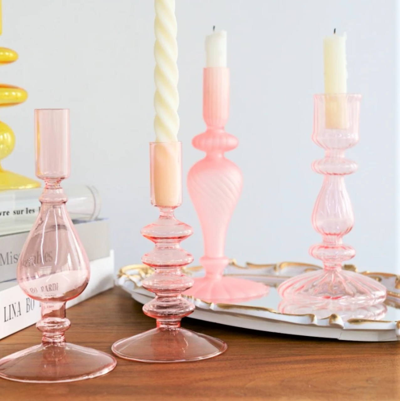 Pink Glass Candlestick Holder