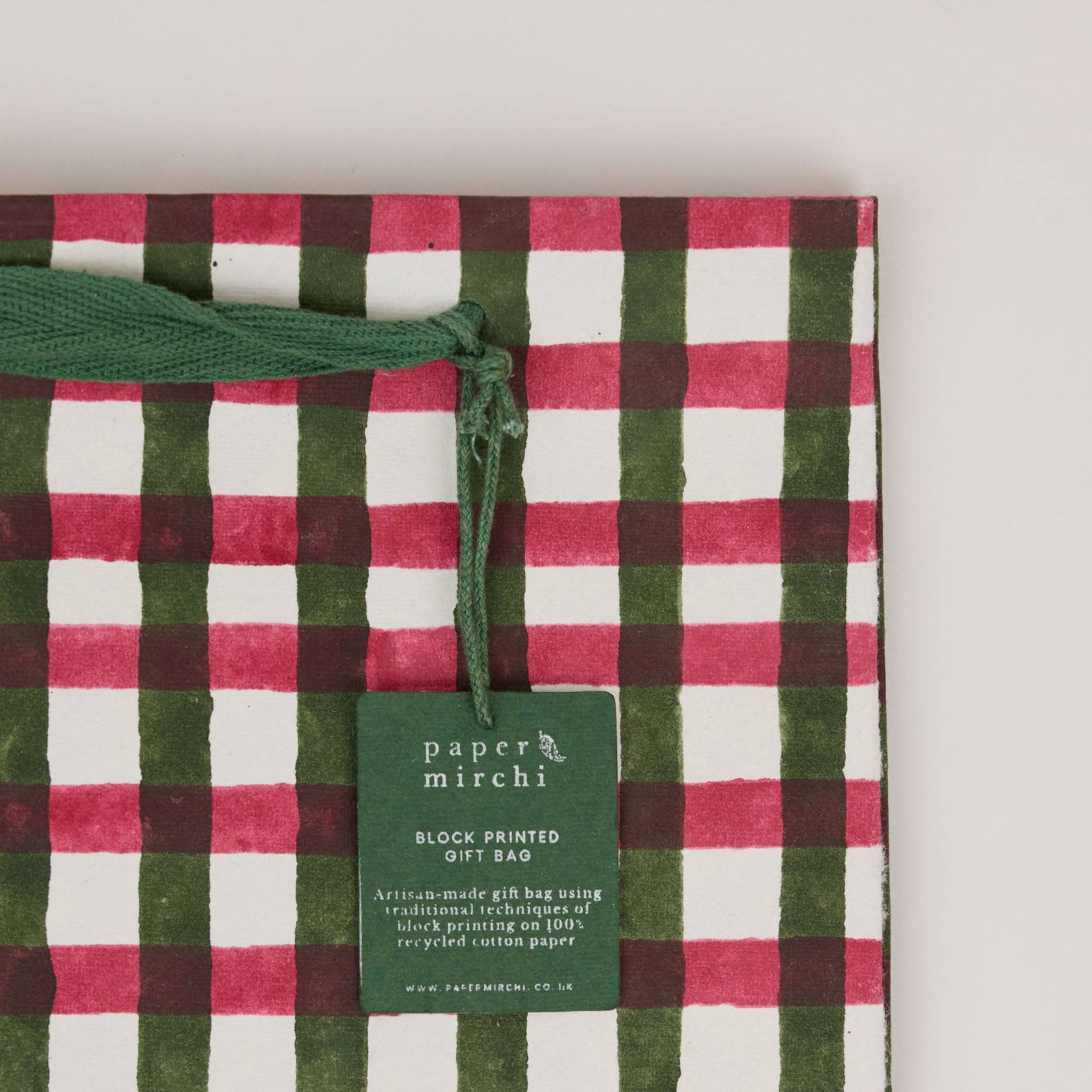 Block Printed Gift Bags (Medium) - Holly Green