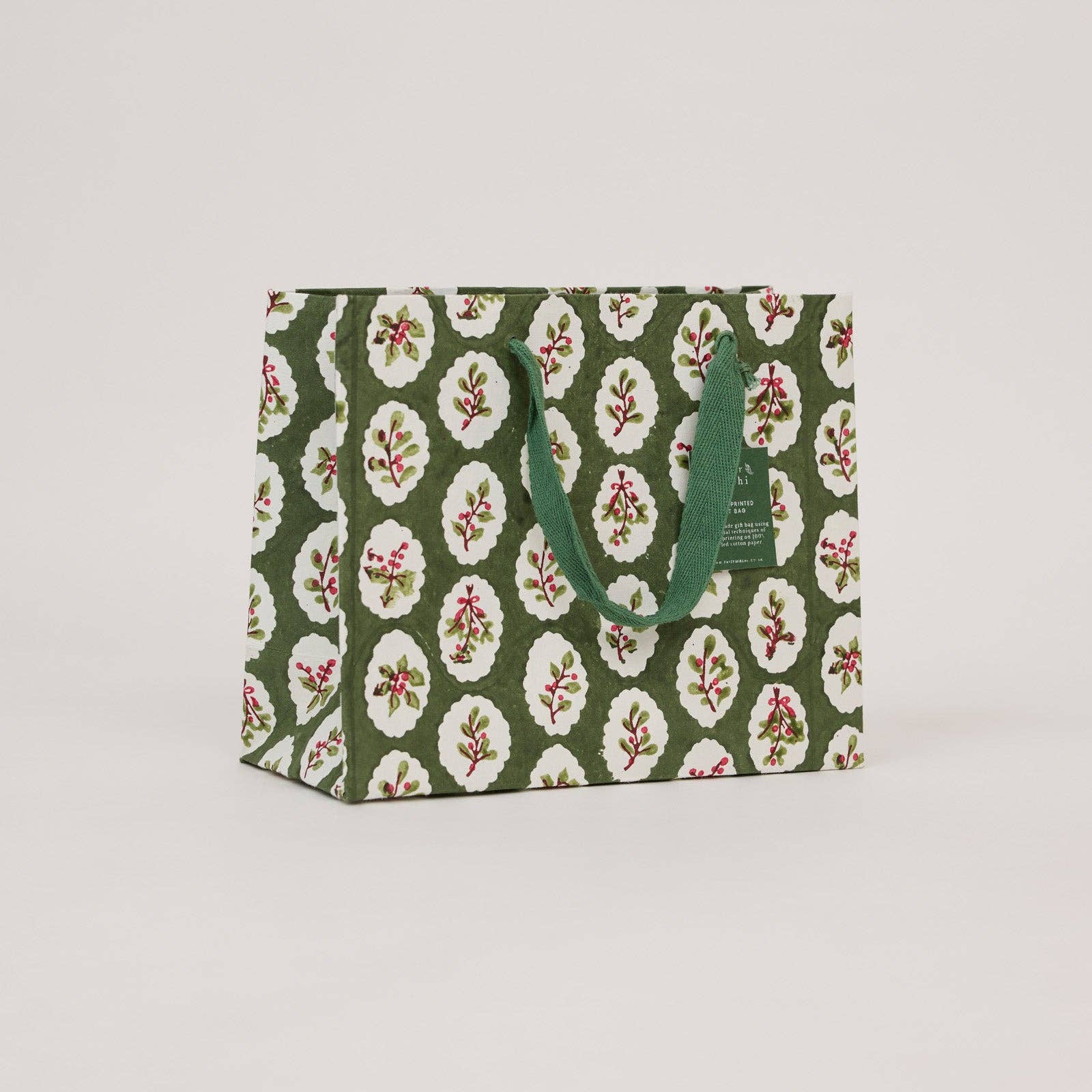 Block Printed Gift Bags (Medium) - Holly Green