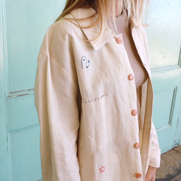 Handmade Linen Embroidered Shirt Coat