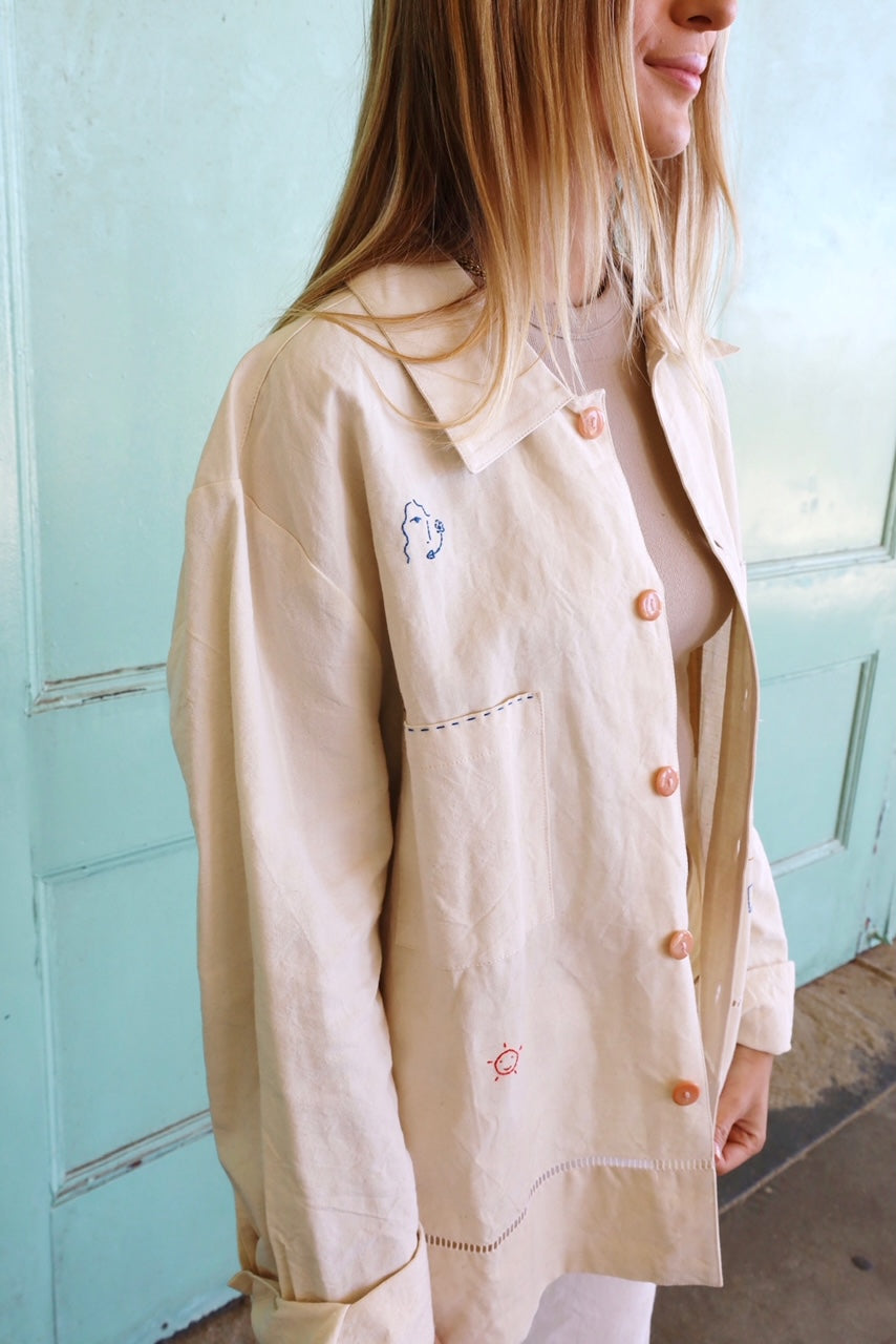 Handmade Linen Embroidered Shirt Coat