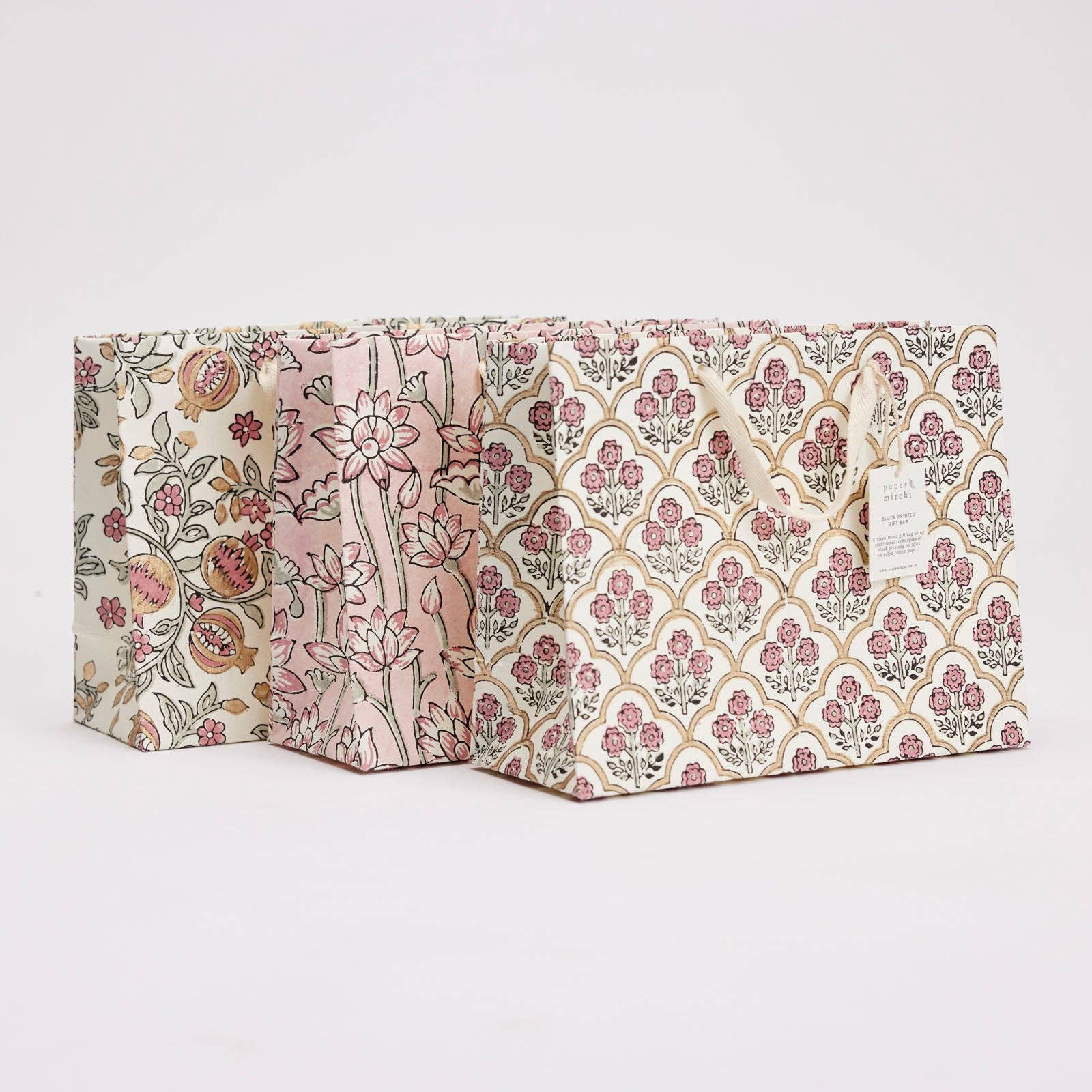 Hand Block Printed Gift Bags (Medium) - Pink Earth