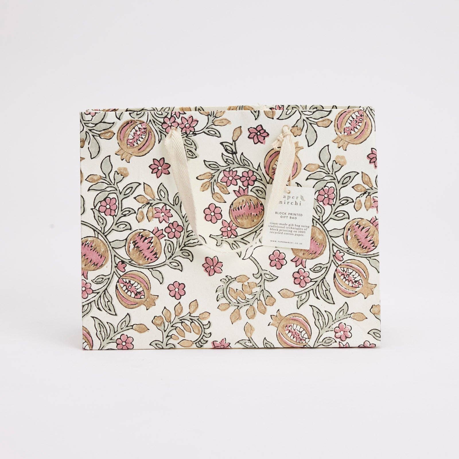 Hand Block Printed Gift Bags (Medium) - Pink Earth