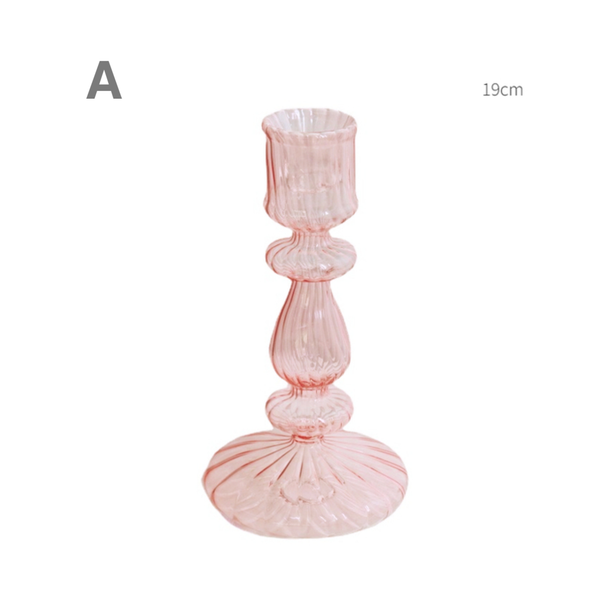 Pink Glass Candlestick Holder