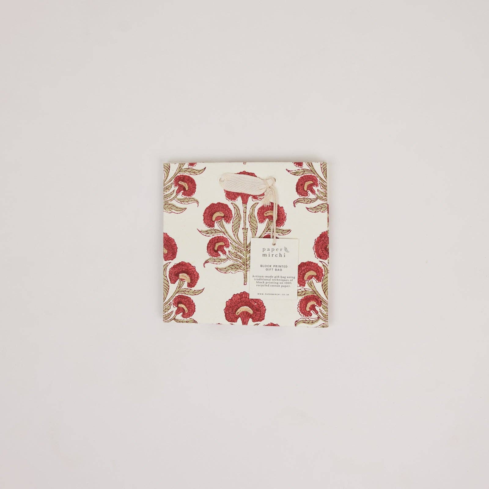 Block Printed Gift Bags (Small) - Winter Red