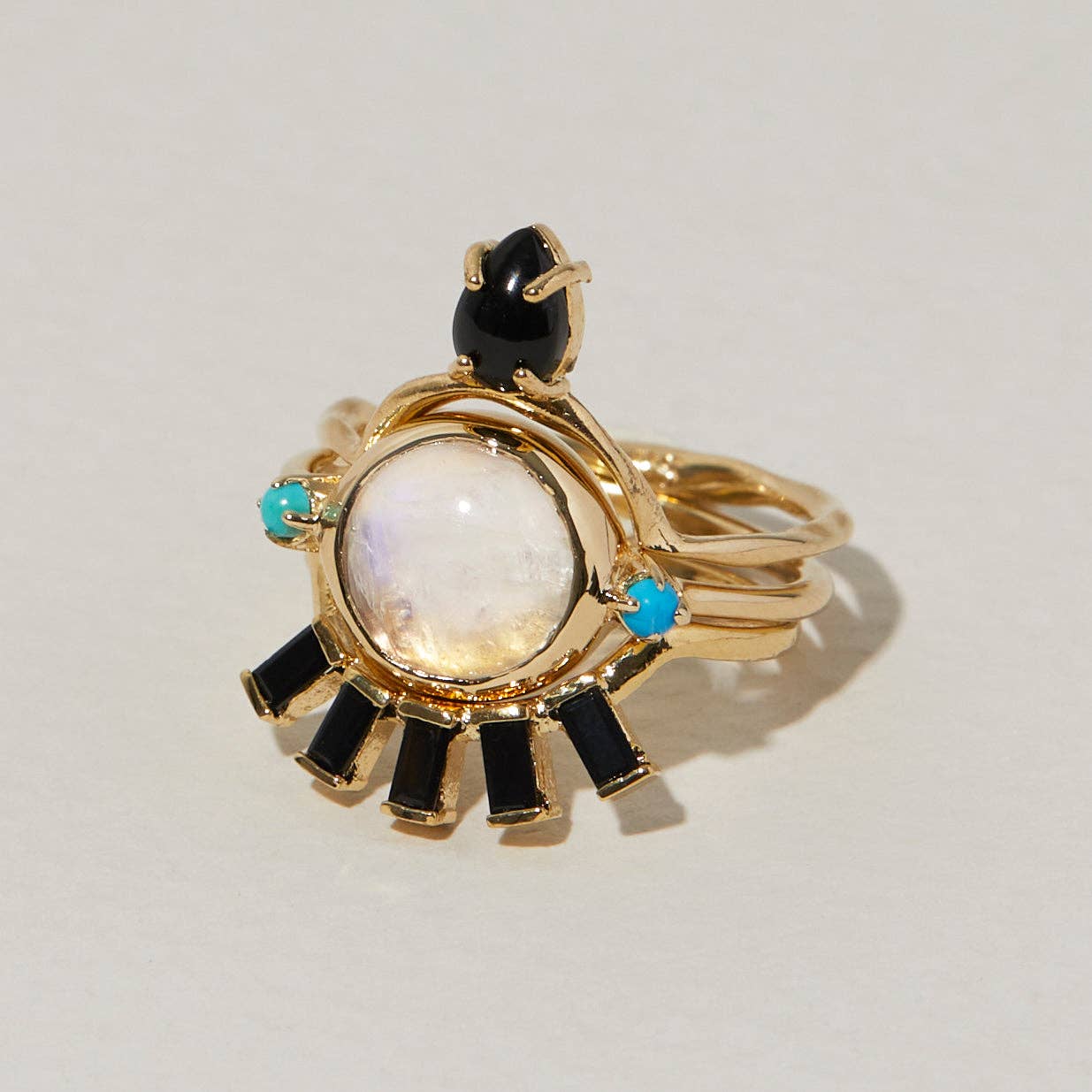 Hidden Star Ring in Moonstone + Turquoise