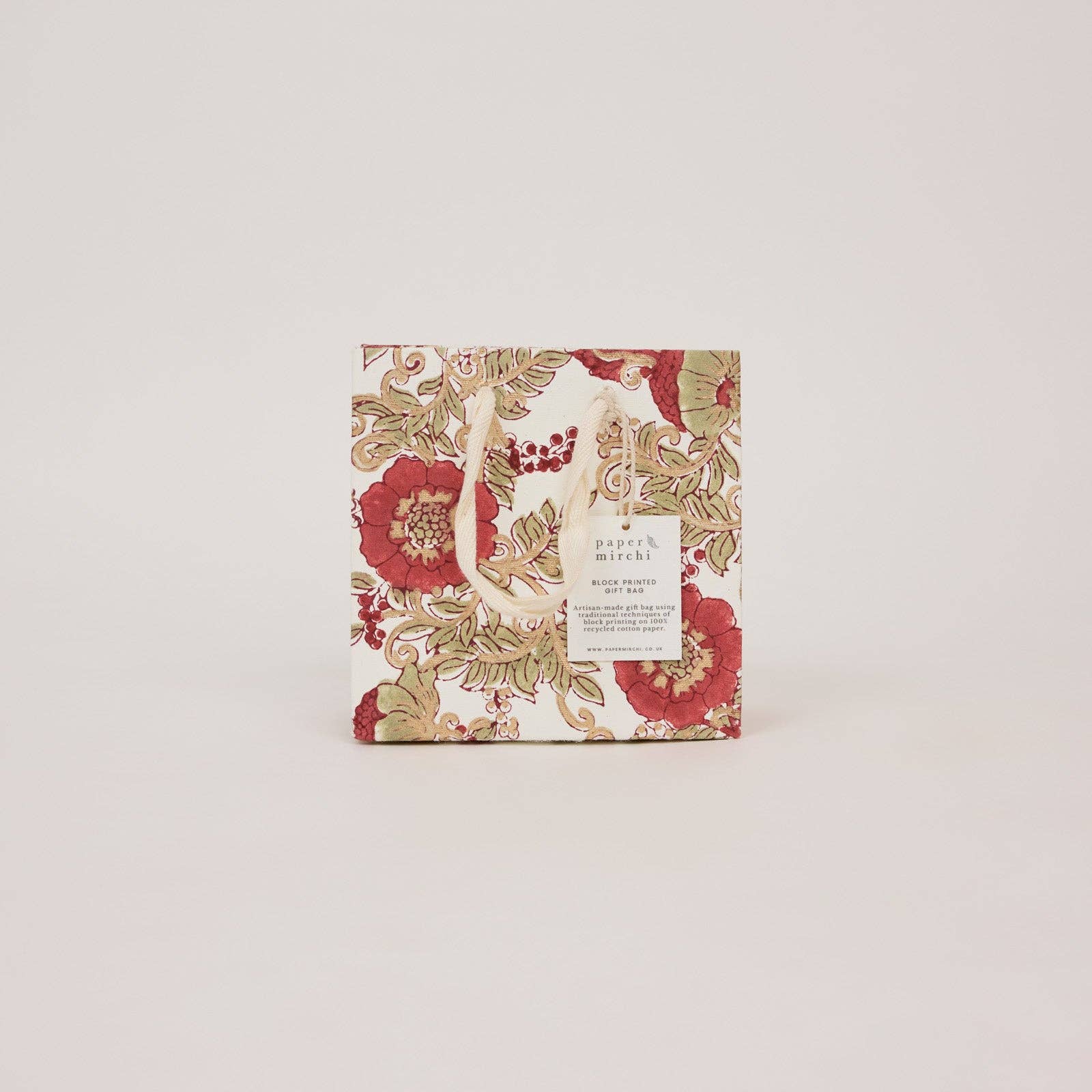 Block Printed Gift Bags (Small) - Winter Red