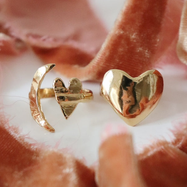 Artemis Gold Moon and Heart Ring