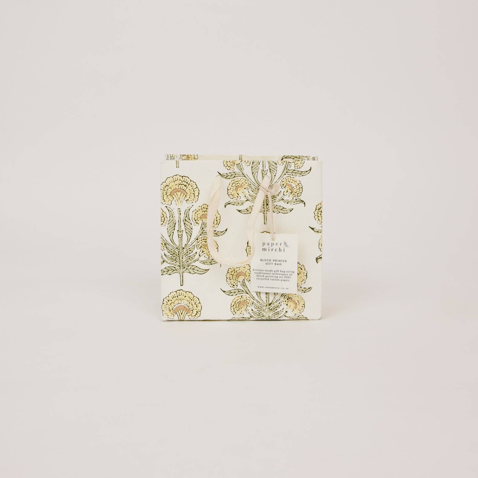 Hand Block Printed Gift Bags (Small) - Buttercream