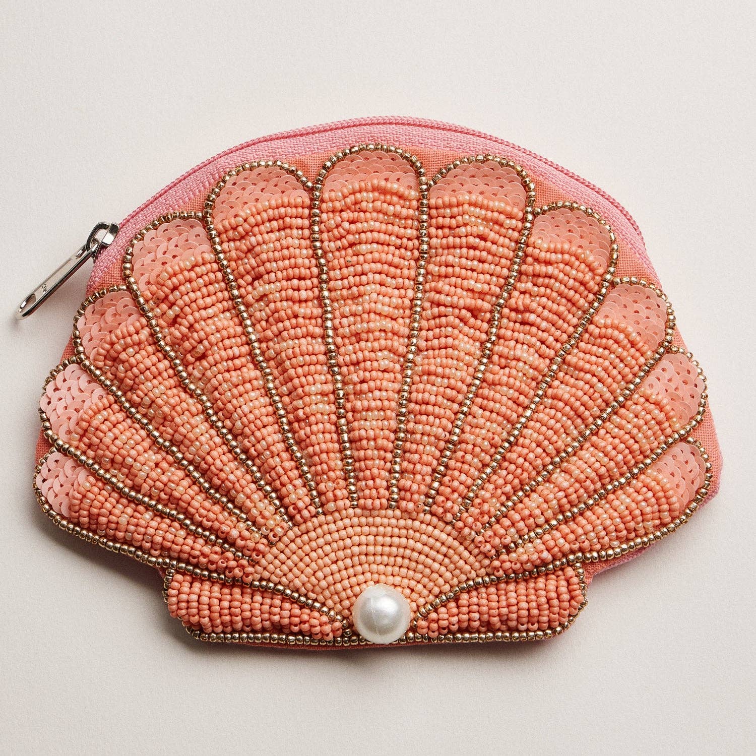 Seashell Beaded Coin Purse with Pearl Accent