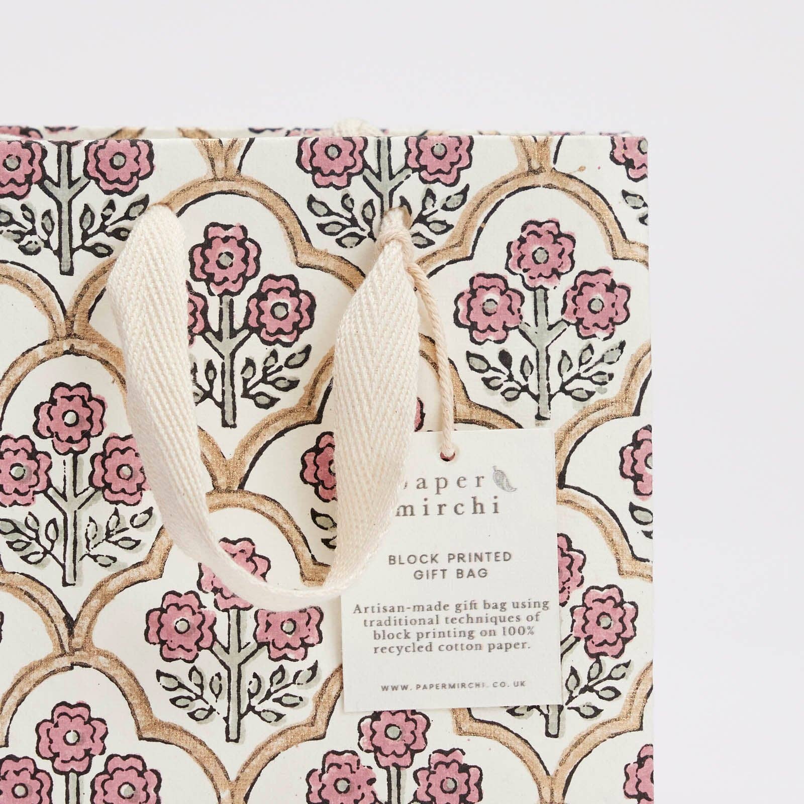 Hand Block Printed Gift Bags (Small) - Pink Earth