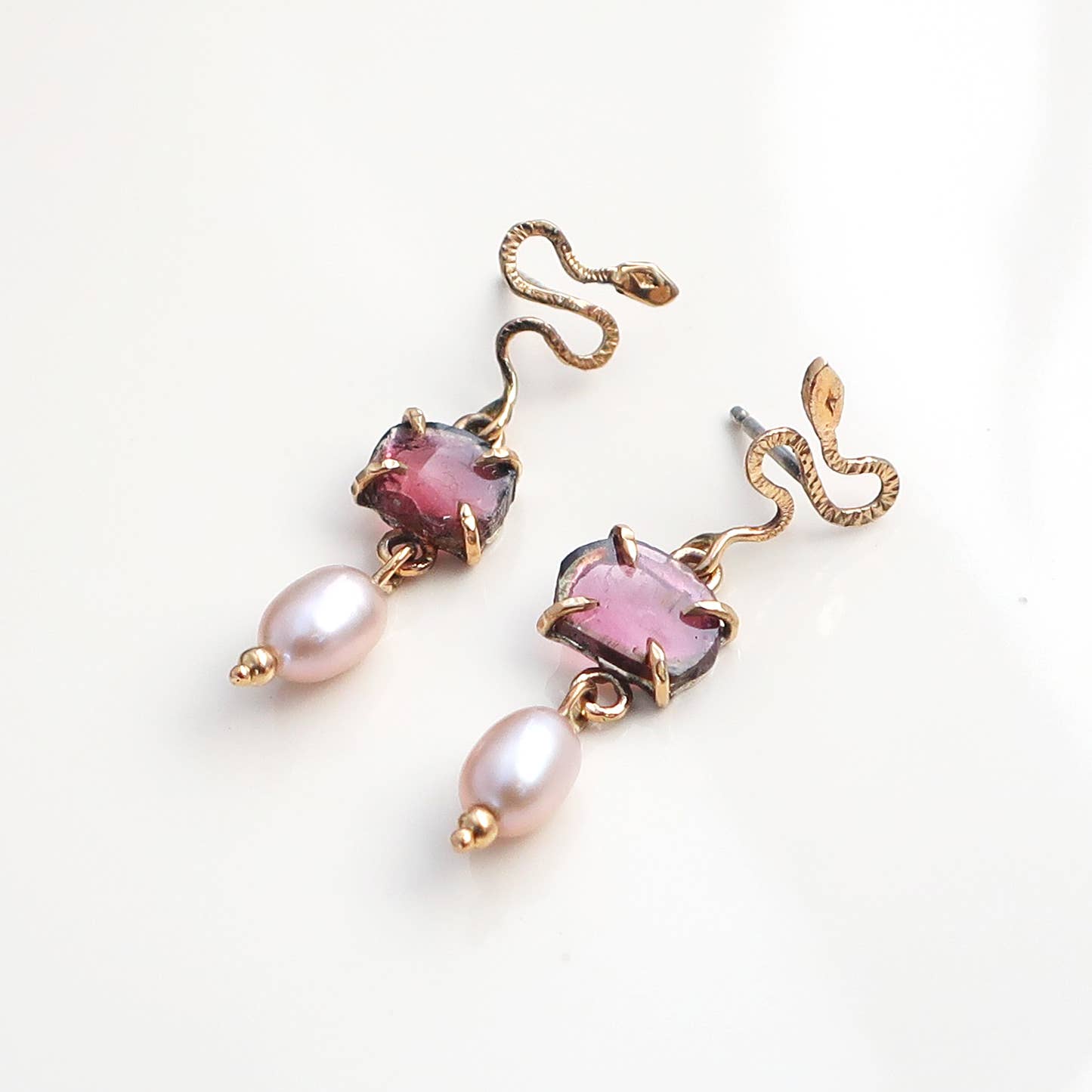 Tourmaline and pearl viper earrings