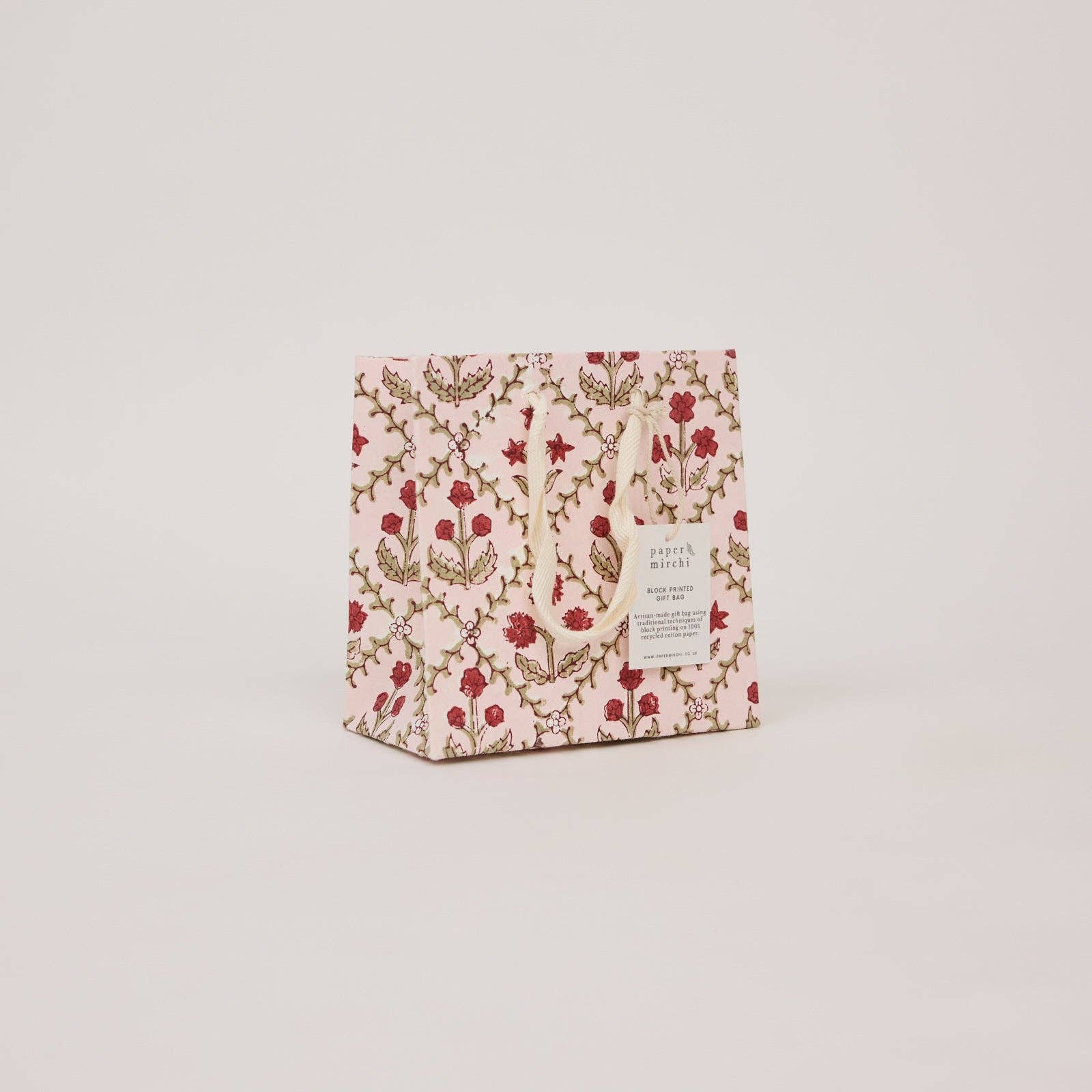 Block Printed Gift Bags (Small) - Winter Red