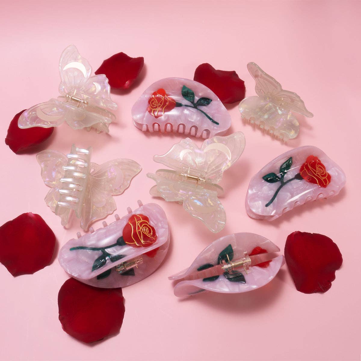 Belle Claw - Red and Pink Rose Flower Acetate Hair Clip