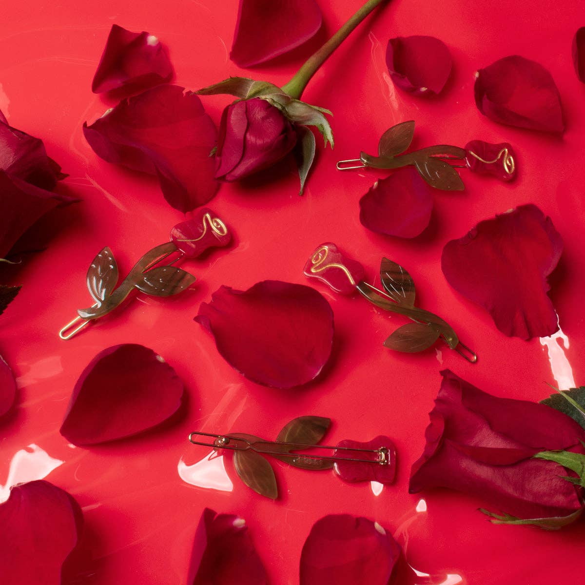 Rose Barrette Set - Red Flower Acetate Hair Clips