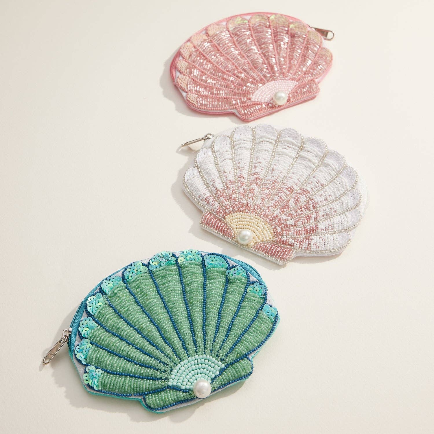 Seashell Beaded Coin Purse with Pearl Accent