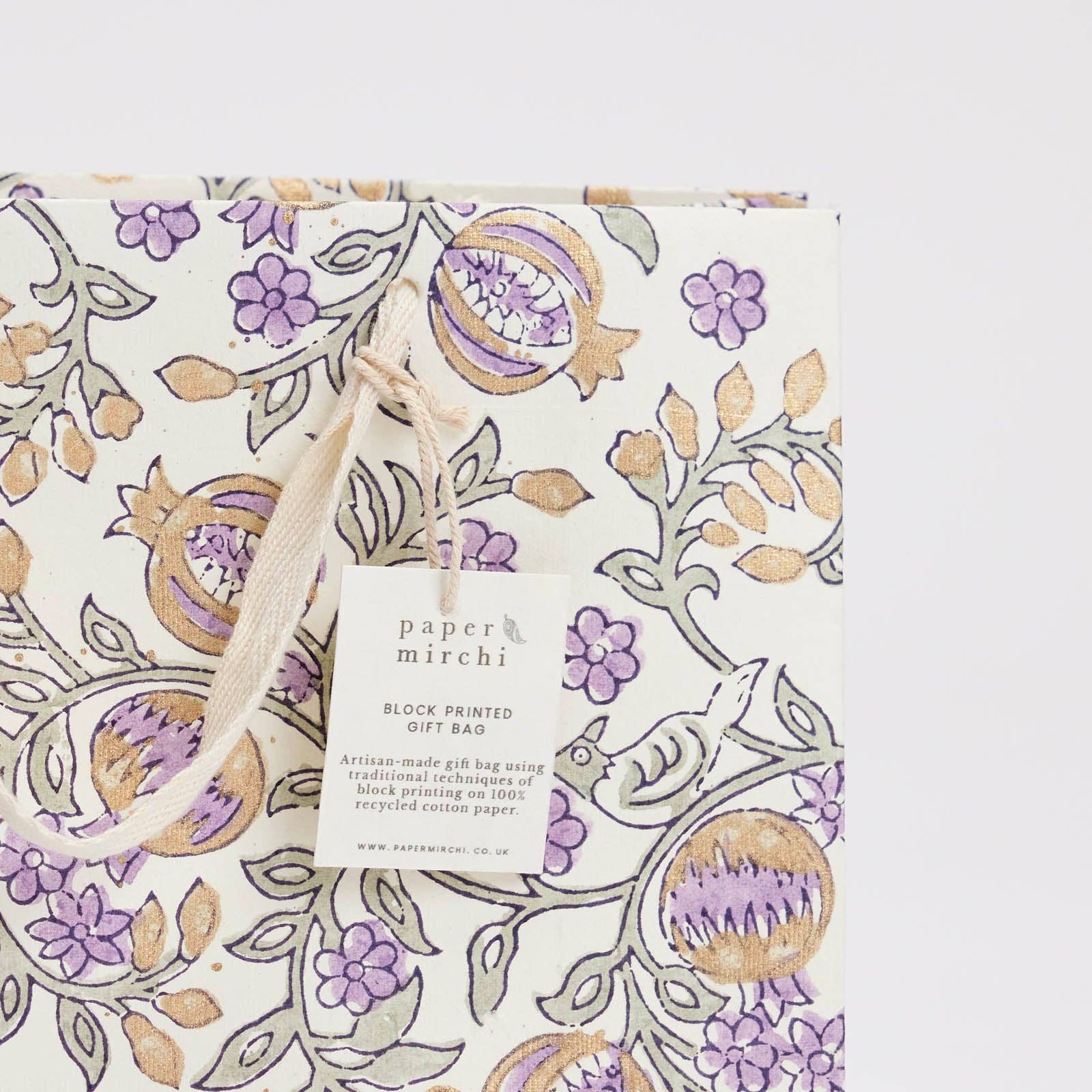 Hand Block Printed Gift Bags (Medium) - Lavender