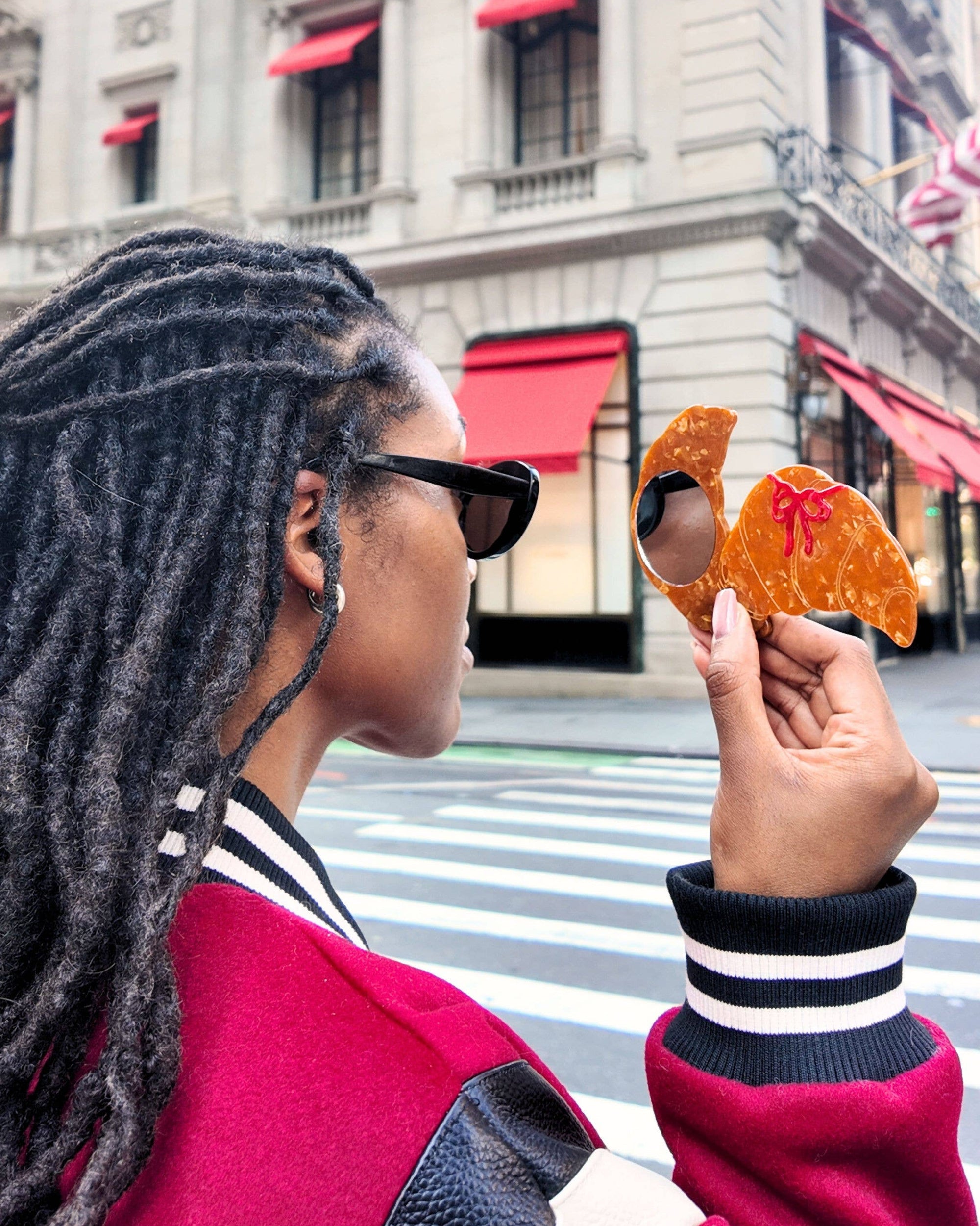 Hand-painted Bow Croissant Compact Mirror