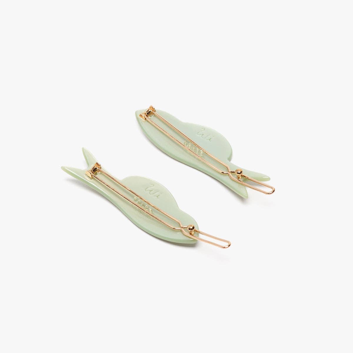 Jade Fish Barrette Set - Green Acetate Engraved Hair Clips
