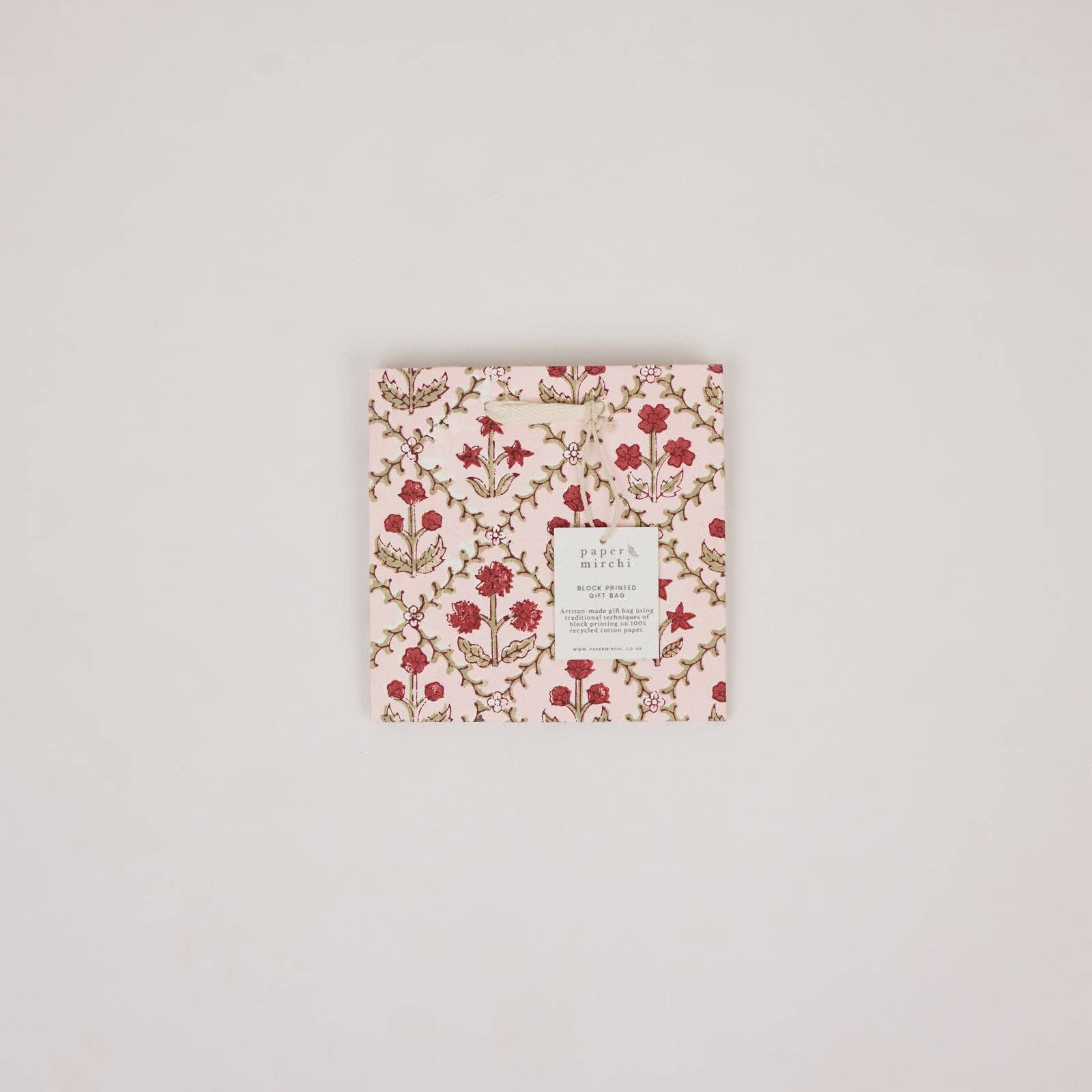 Block Printed Gift Bags (Small) - Winter Red