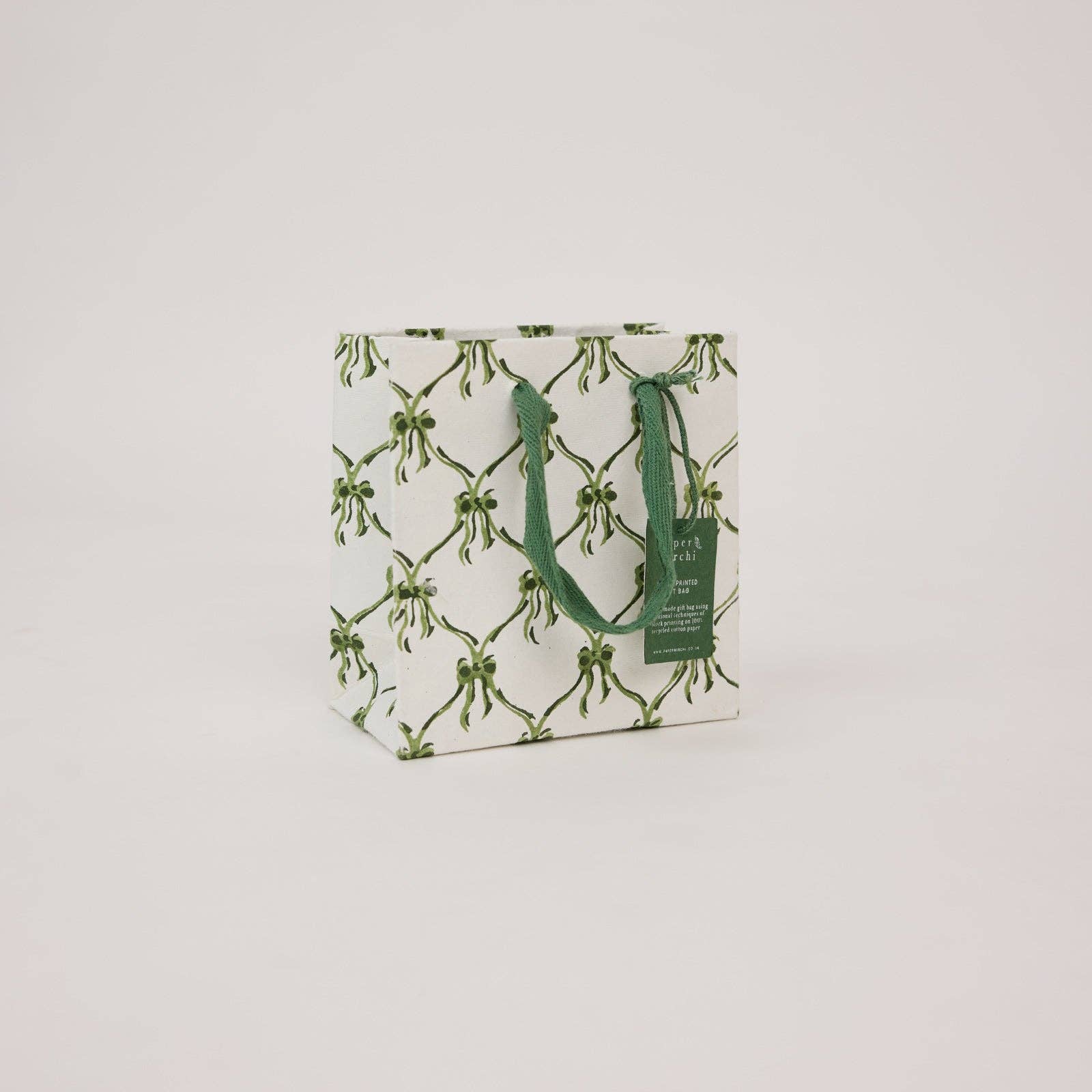 Block Printed Gift Bags (Small) - Holly Green