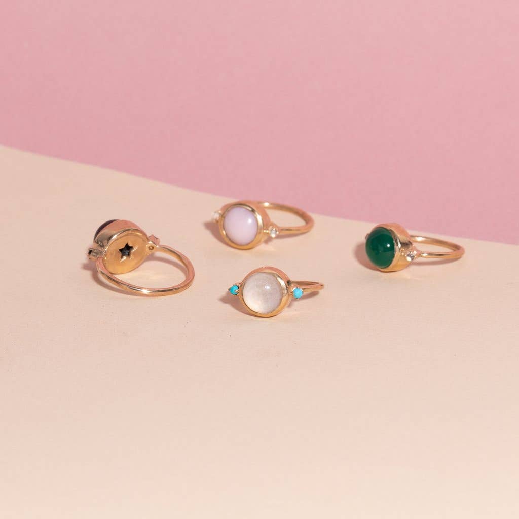 Hidden Star Ring in Green Onyx + Moonstone