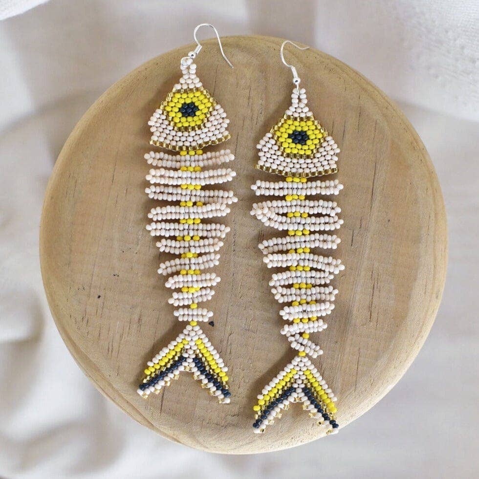 Laguna -Beaded Earrings with Fish-Inspired Skeletal Design