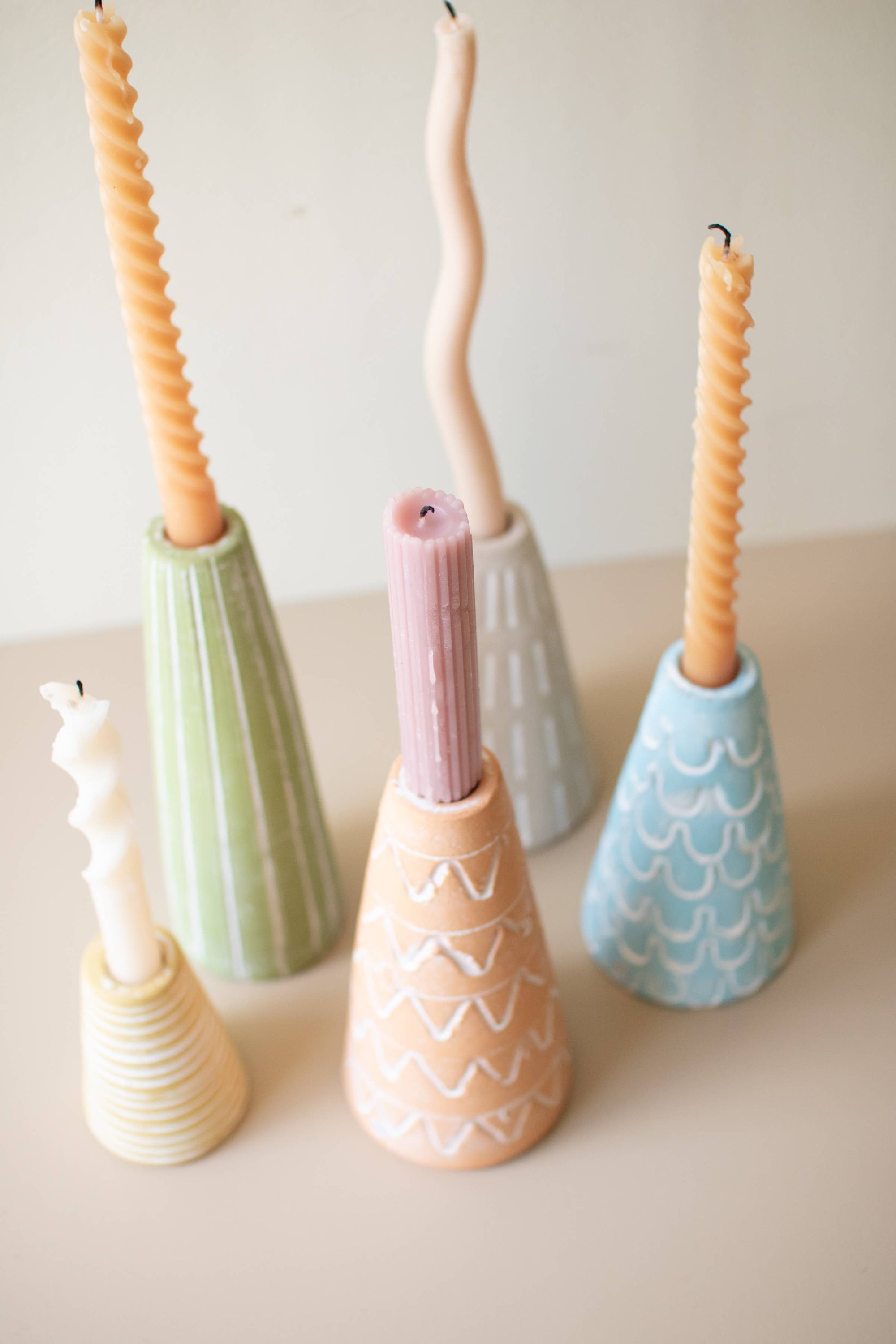 PAINTED CLAY PARTY HAT TAPER HOLDERS