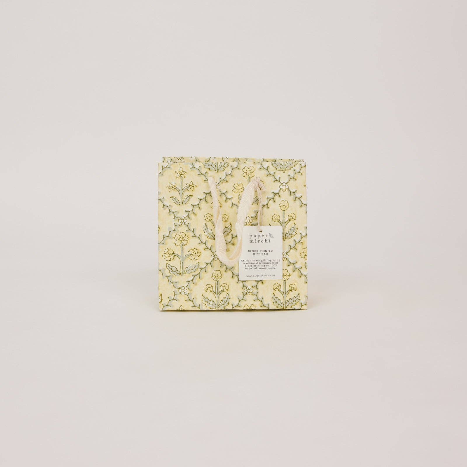 Hand Block Printed Gift Bags (Small) - Buttercream