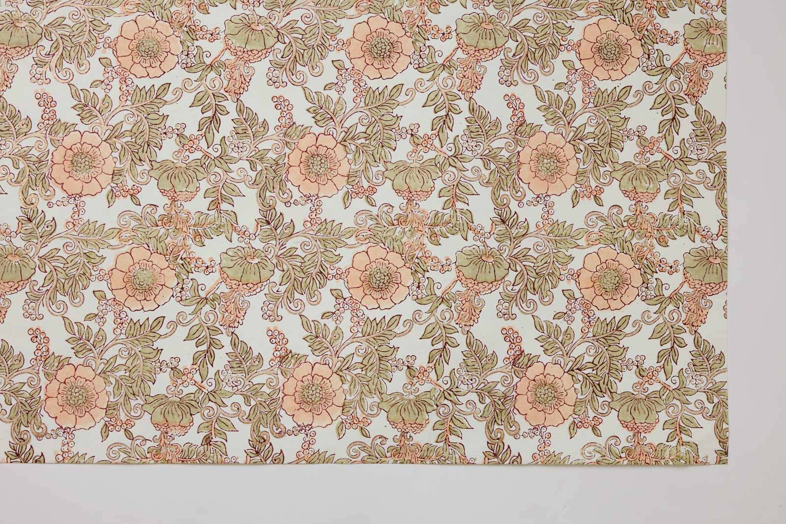 Block Printed Wrapping Paper Sheets - BP Wild Rose Terracotta