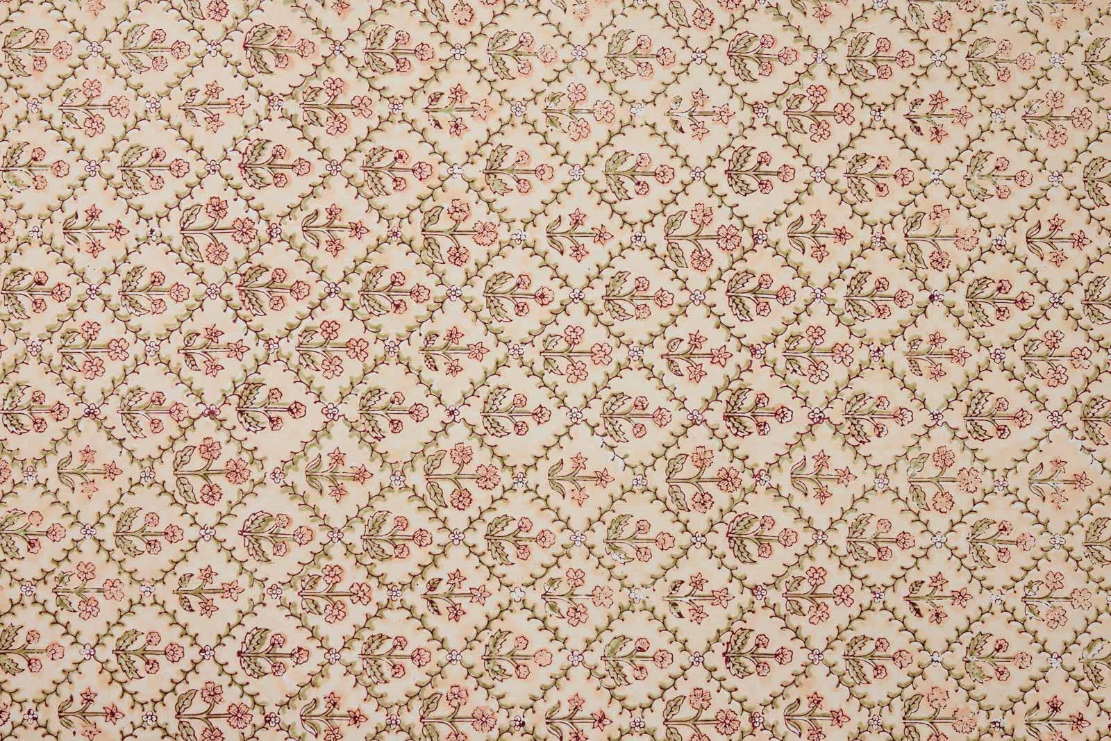 Block Printed Wrapping Paper Sheets - BP Floral Lattice Terracotta