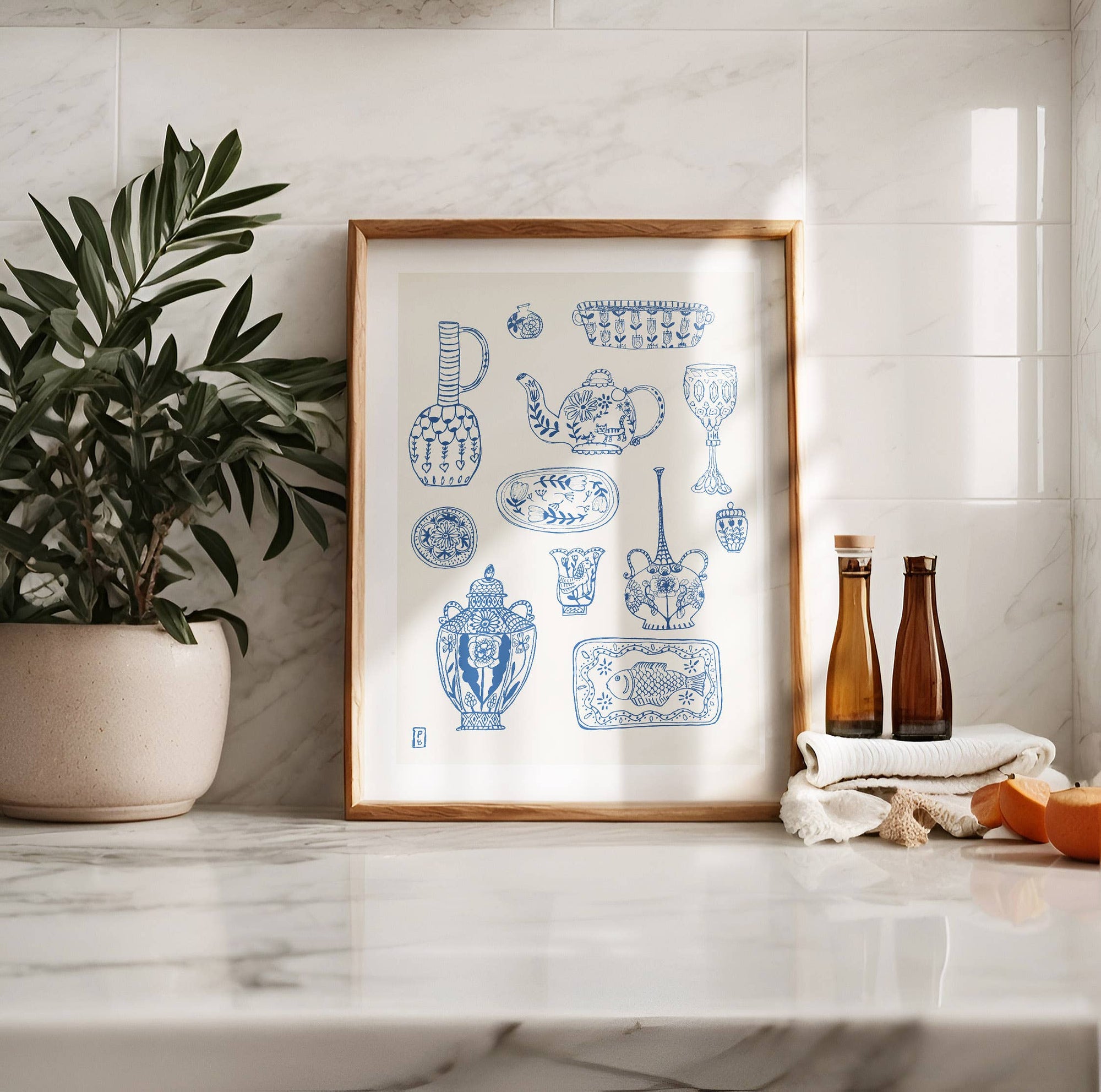 Ceramic Tea Art Print: Minimalist Kitchen Wall Decor