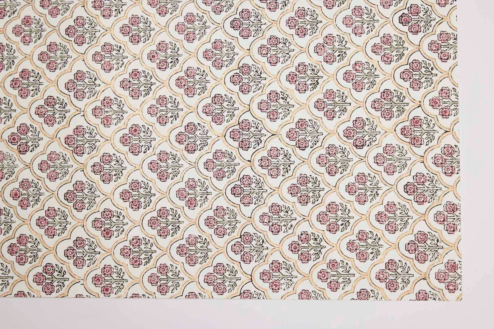 Block Printed Wrapping Paper Sheets - Trellis Pink Earth