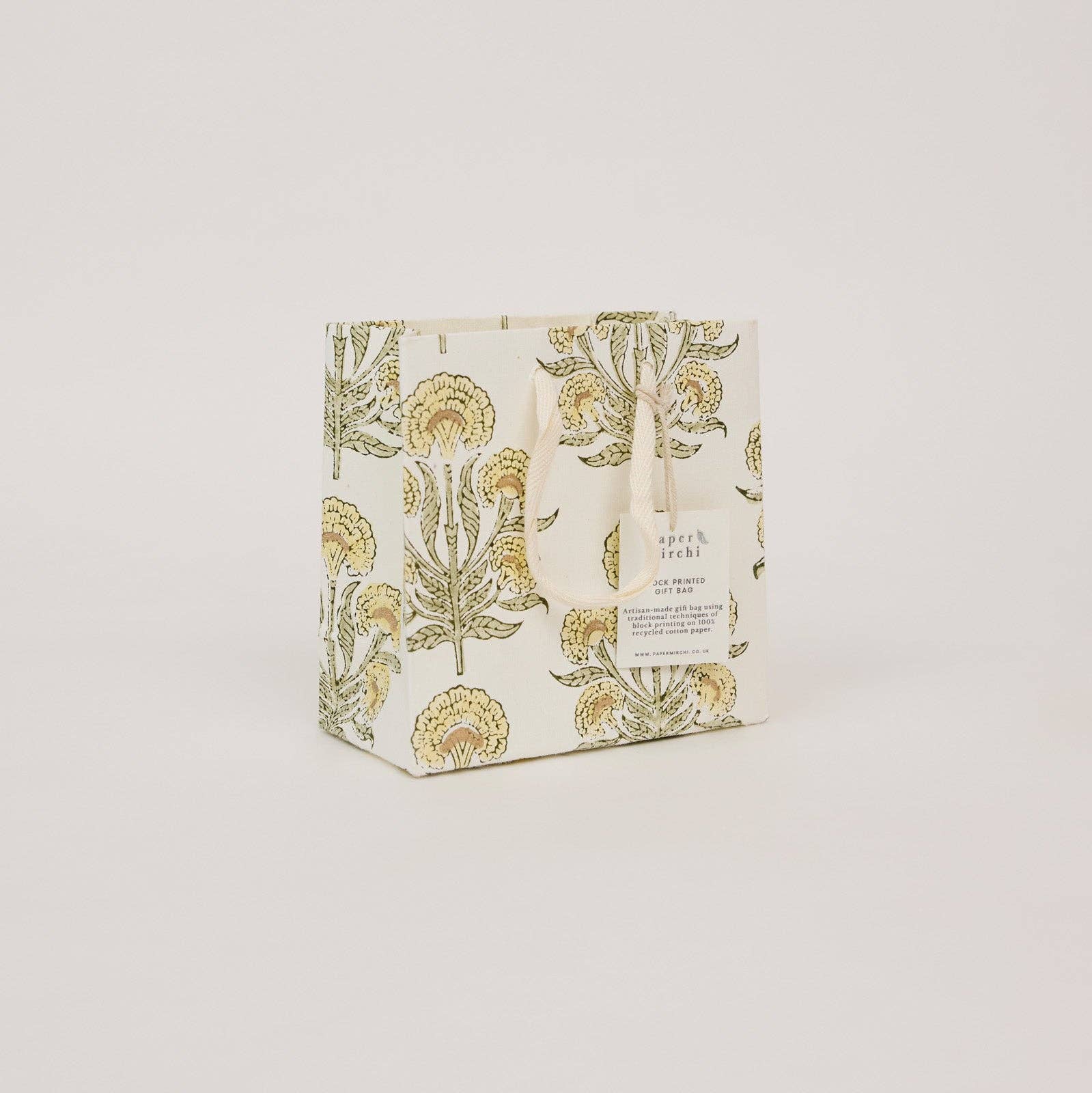 Hand Block Printed Gift Bags (Small) - Buttercream