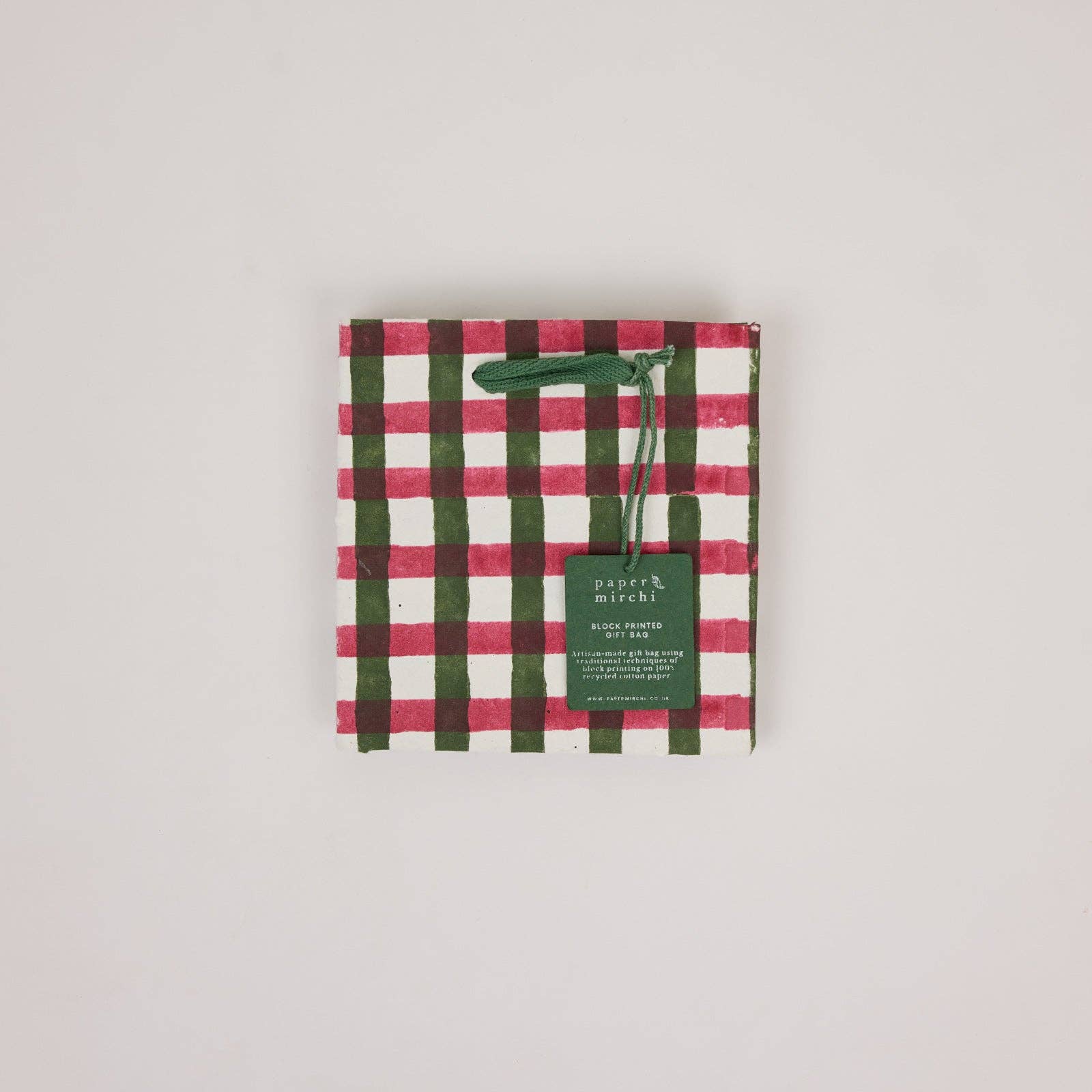 Block Printed Gift Bags (Small) - Holly Green
