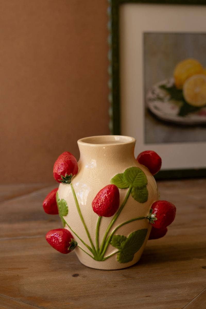 SMALL CERAMIC STRAWBERRIES VASE