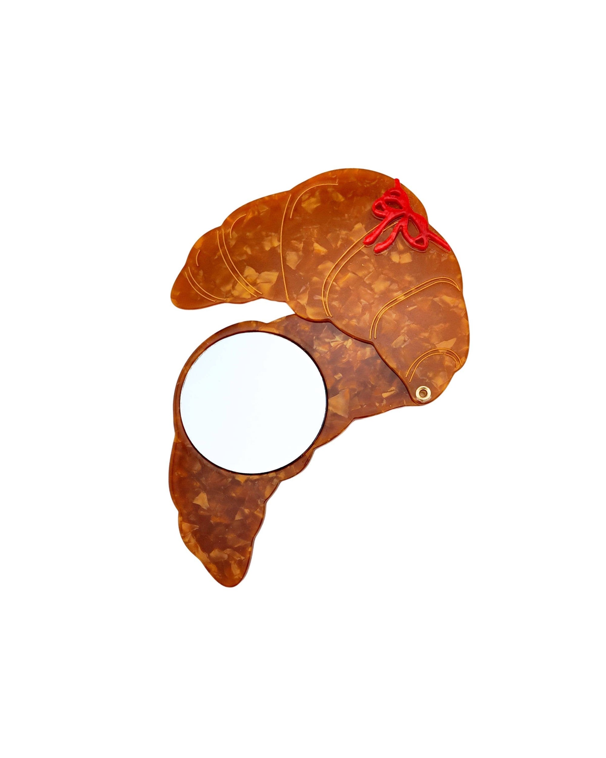 Hand-painted Bow Croissant Compact Mirror
