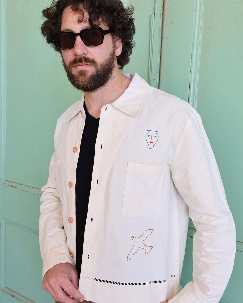 Handmade Linen Embroidered Shirt Coat