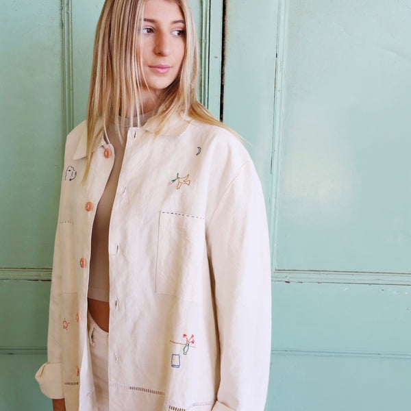 Handmade Linen Embroidered Shirt Coat