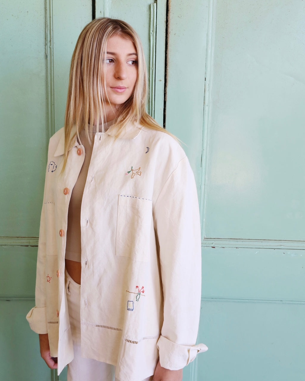 Handmade Linen Embroidered Shirt Coat