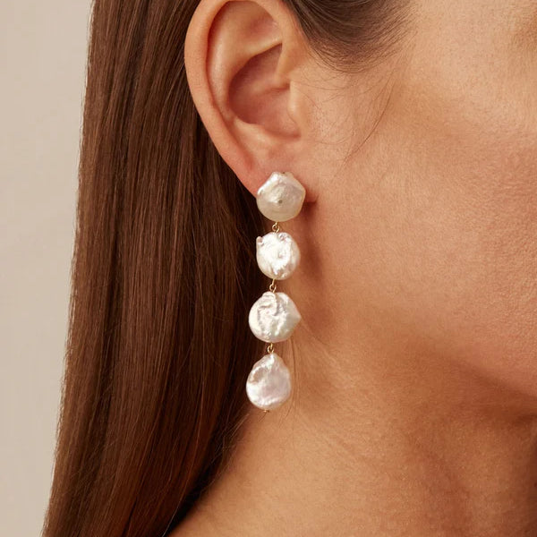 Four Tiered White Keishi Pearl Earrings