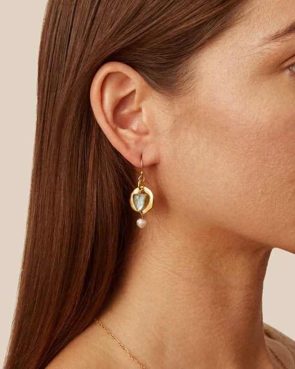 Labradorite and Pearl Ostra Earrings